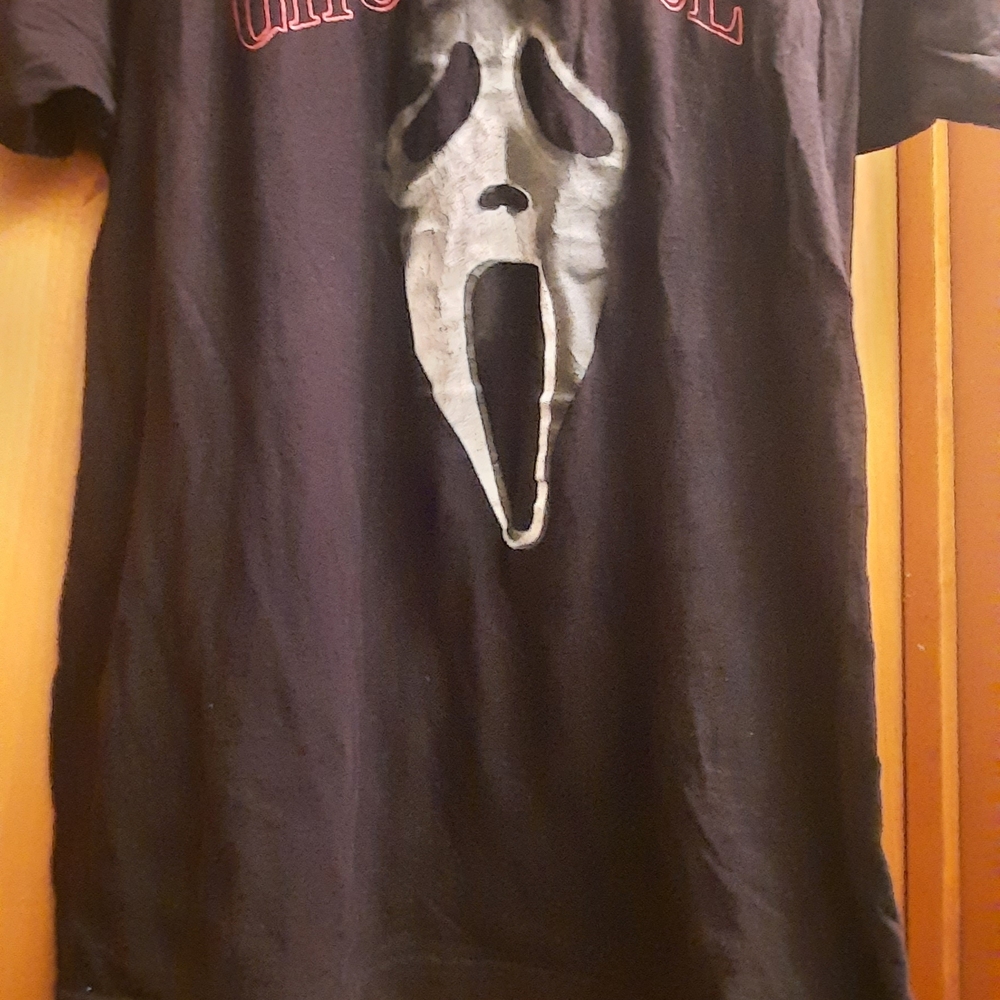 Black Graphic Tee with Scream Mask Design